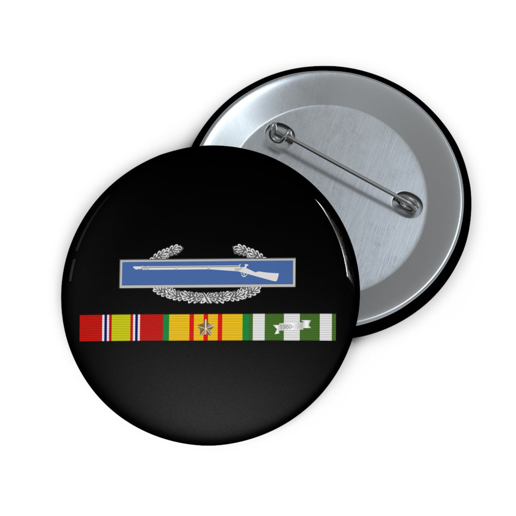 Custom Pin Buttons - Army - Vietnam RIbbons SVC bar w CIB