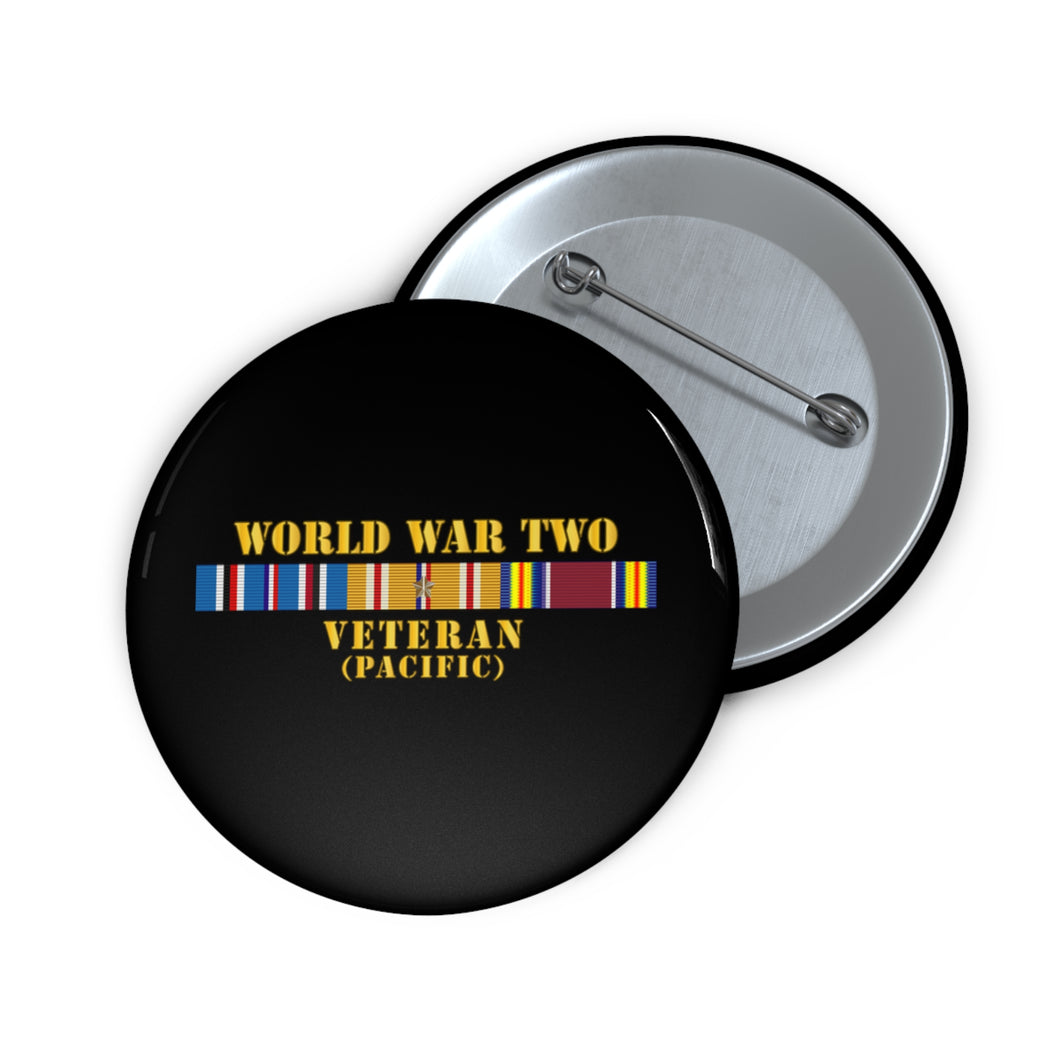 Custom Pin Buttons - Army - WWII Veteran w PAC SVC