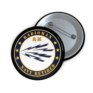 Custom Pin Buttons - Navy - Radioman - RM - Navy - Retired