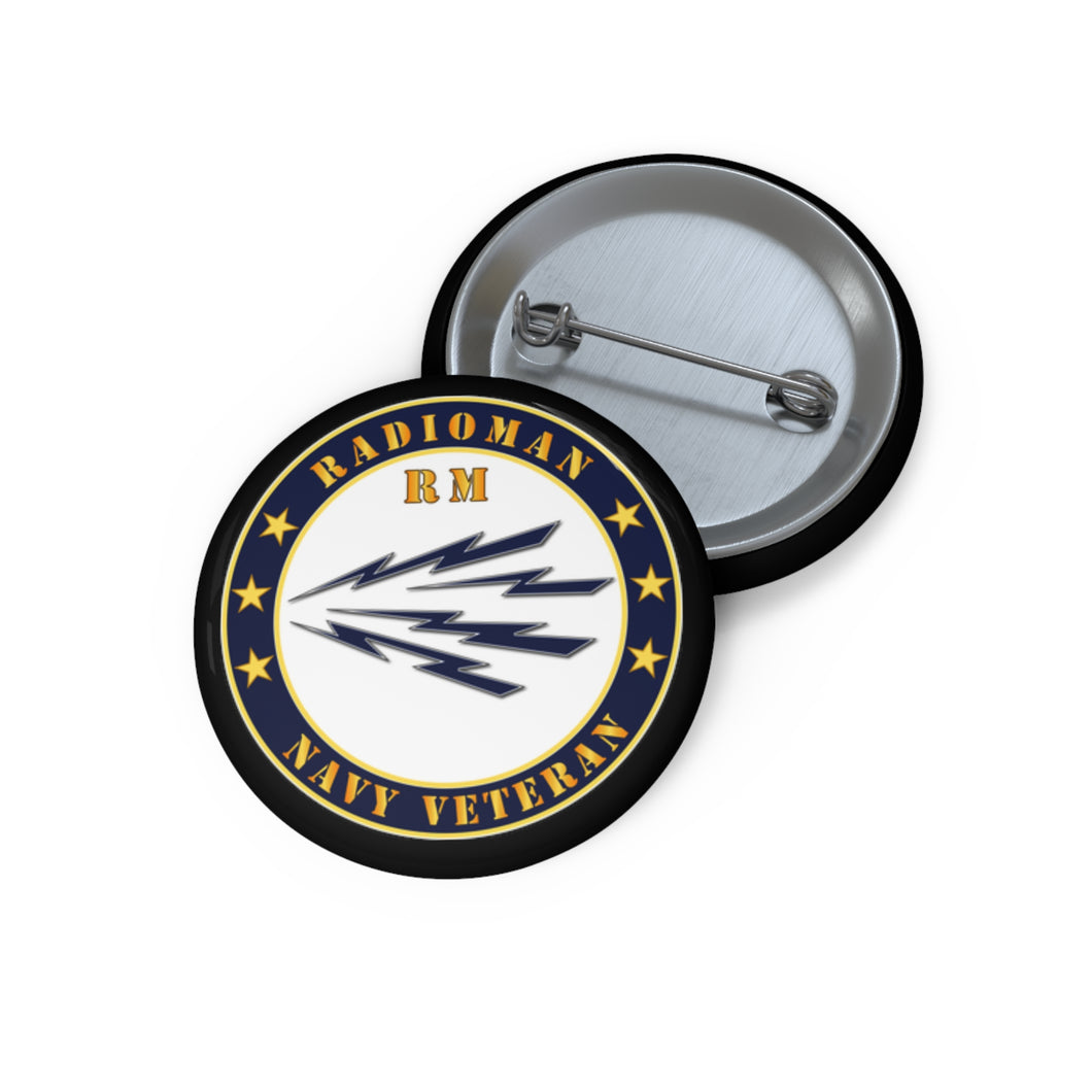 Custom Pin Buttons - Navy - Radioman - RM - Veteran