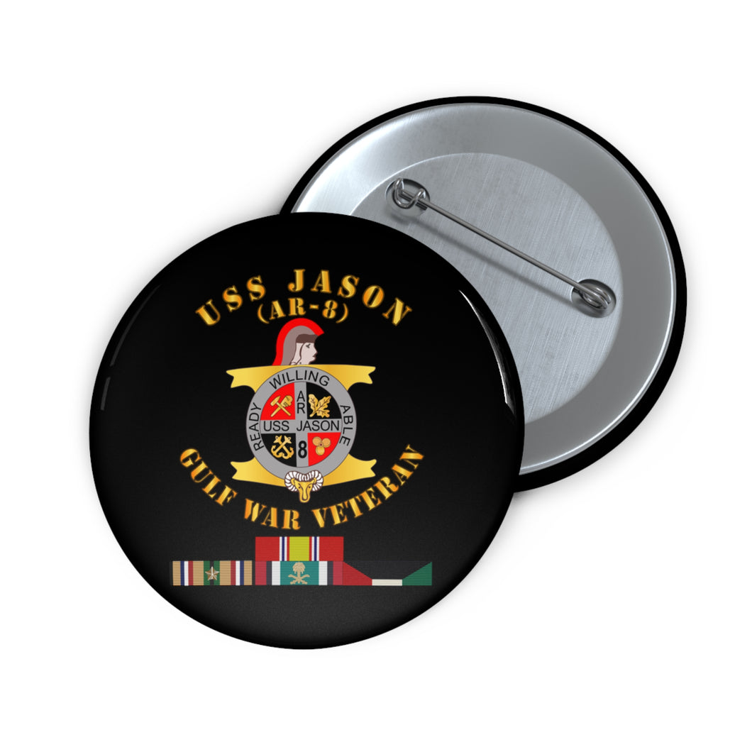 Custom Pin Buttons - Navy - USS Jason (AR-8) - Gulf War Veteran w Gulf SVC