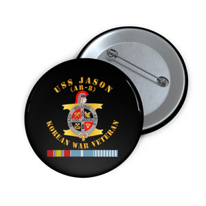 Custom Pin Buttons - Navy - USS Jason (AR-8) - Korean War Veteran w Korea SVC