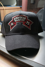 Load image into Gallery viewer, Baseball Cap Embroidery - SOF - N Company Scroll - Airborne Ranger - 75th
