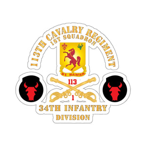 Kiss-Cut Stickers - 113th Cavalry Regiment - Cav Br - DUI - 1st Squadron w Red Regt Txt - 34th ID - SSI X 300