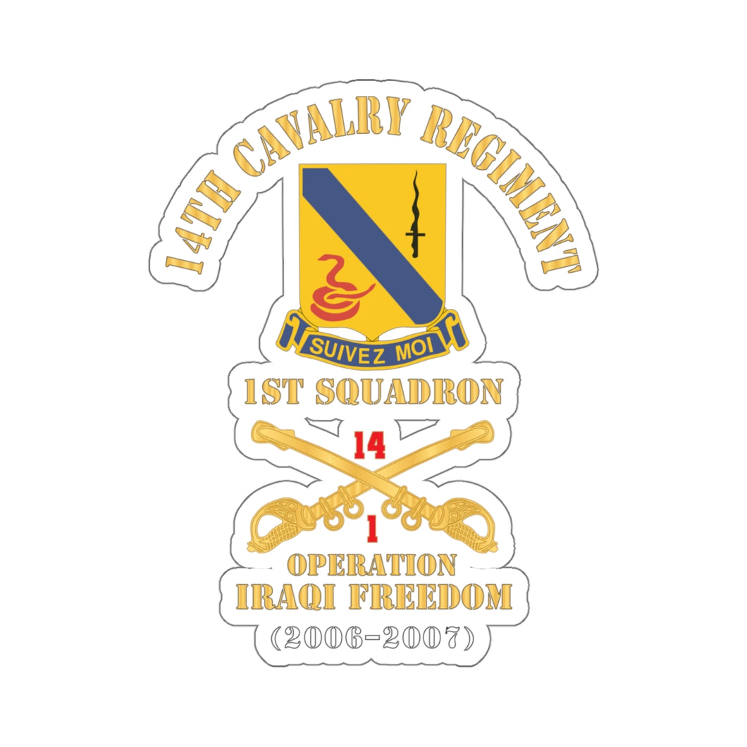 Kiss-Cut Stickers - Army - 14th Cavalry Regiment w Cav Br - 1st Squadron - Operation Iraqi Freedom - 2006 2007 - Red Txt X 300