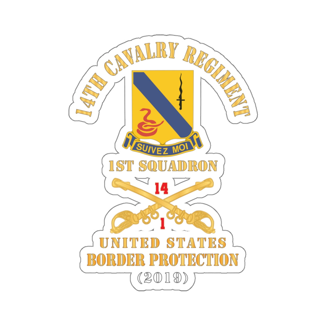 Kiss-Cut Stickers - Army - 14th Cavalry Regiment w Cav Br - 1st Squadron - USA Border Protection - 2019 - Red Txt X 300