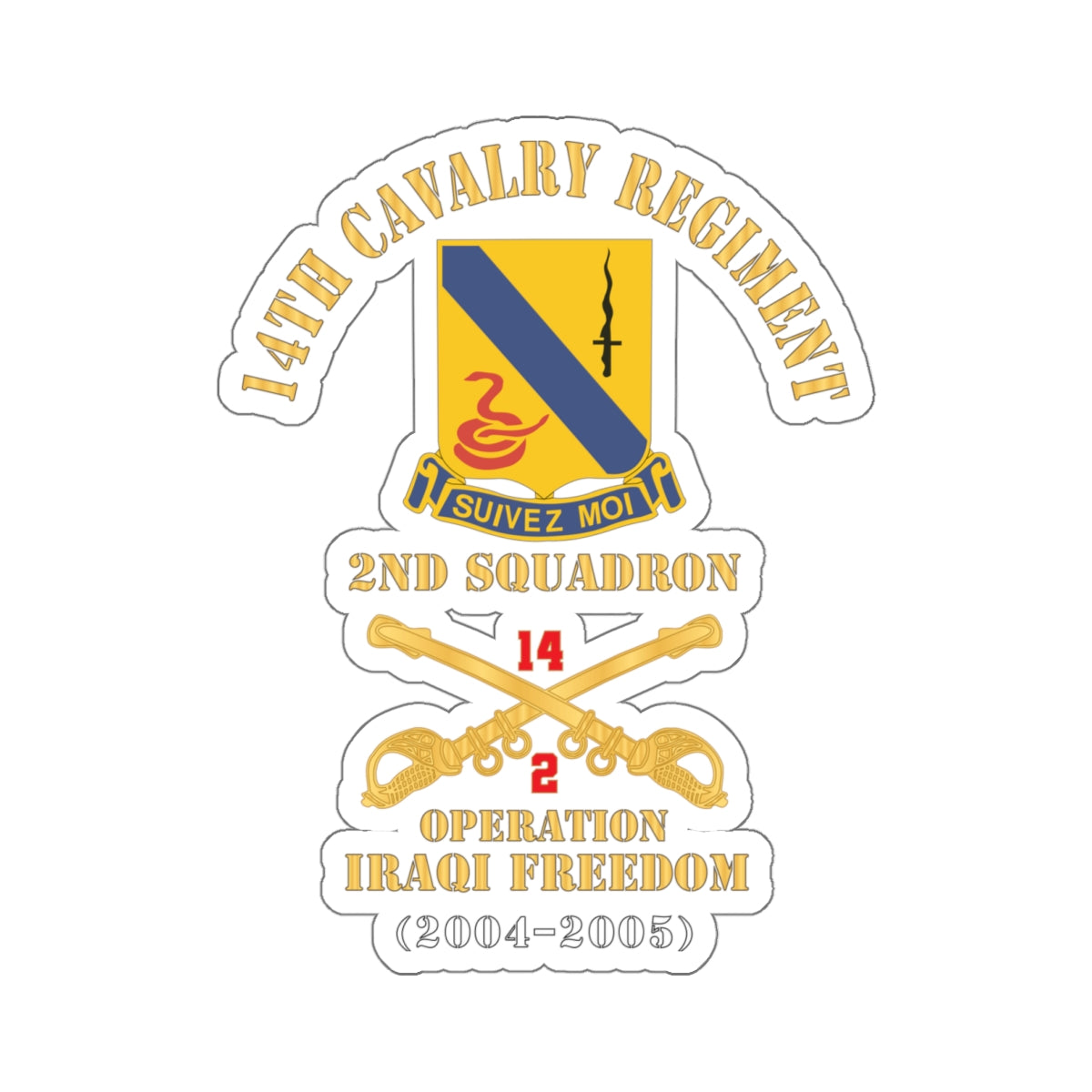 Kiss-Cut Stickers - Army - 14th Cavalry Regiment w Cav Br - 2nd Squadr ...