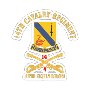 Kiss-Cut Stickers - Army - 14th Cavalry Regiment w Cav Br - 4th Squadron - Red Txt X 300