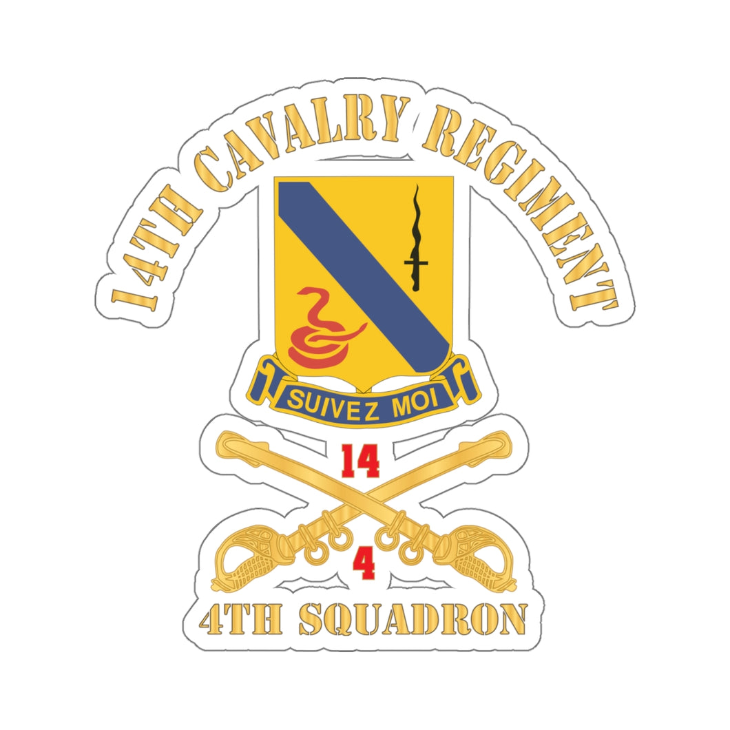 Kiss-Cut Stickers - Army - 14th Cavalry Regiment w Cav Br - 4th Squadron - Red Txt X 300