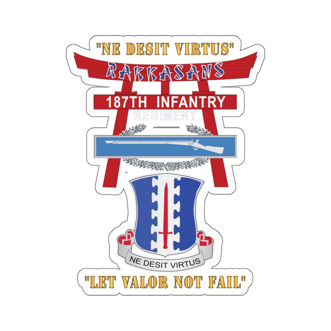 Kiss-Cut Stickers - Army - 187th Infantry Regiment - Torii, Rakkasans, Let Valor Not Fail, English, Latin w CIB X 300