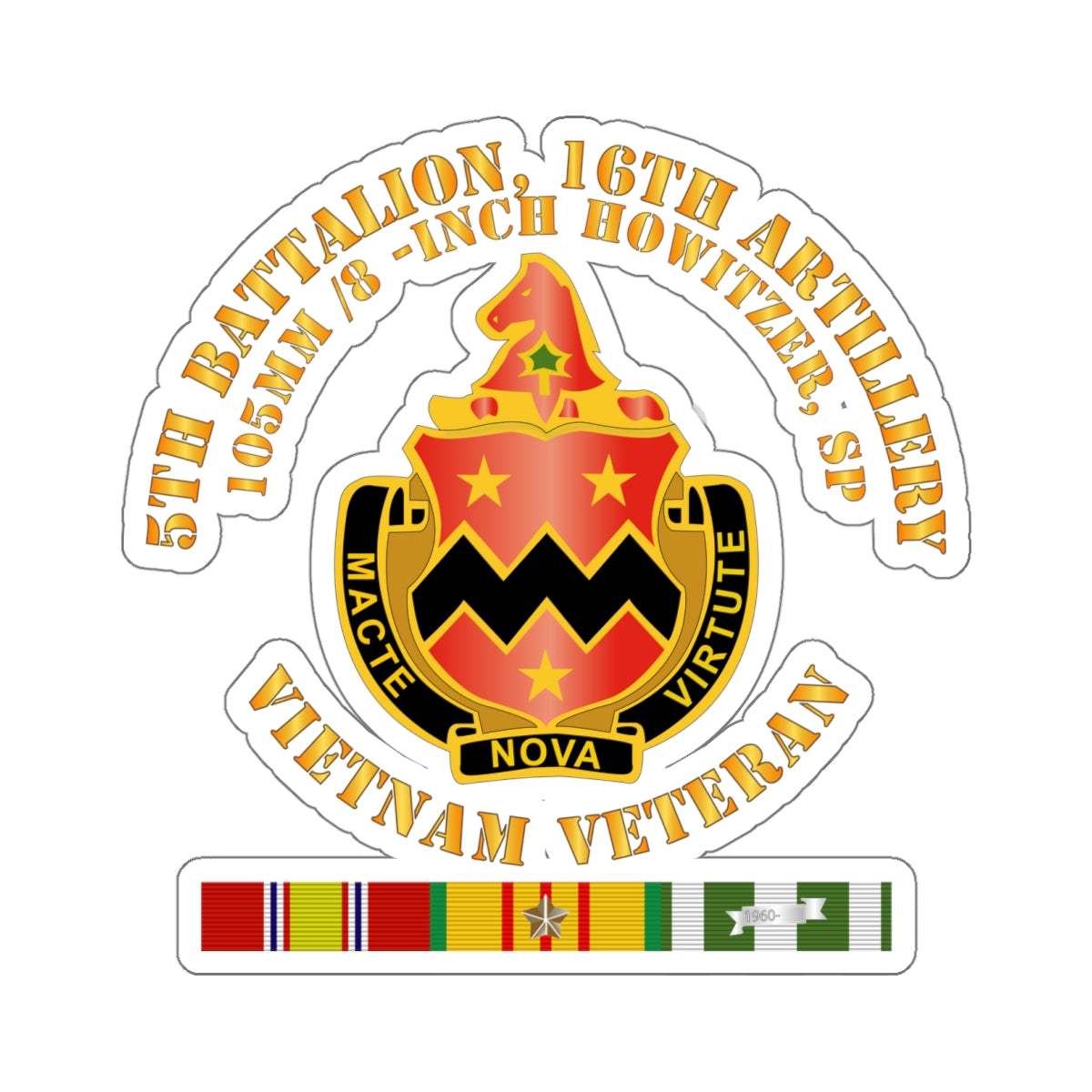 Kiss-Cut Stickers - Army - 5th Battalion, 16th Artillery w SVC Ribbon ...