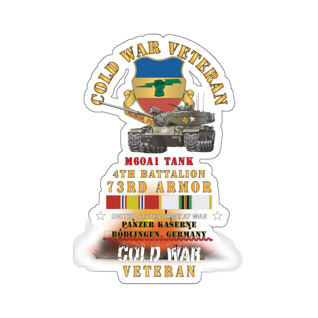 Kiss-Cut Stickers - Army - Cold War Vet - 4th Bn 73rd Armor - 1st Inf Div - Panzer Kaserne Boblingen, FRG - M60A1 Tank w COLD SVC X 300