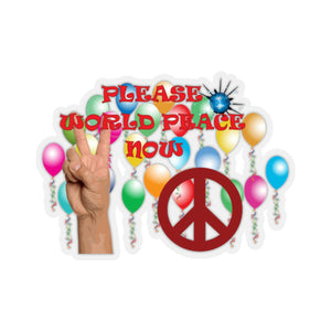 Kiss-Cut Stickers - Army - Please World Peace Now w Peace SIgn, Hand - BalloonsX 300