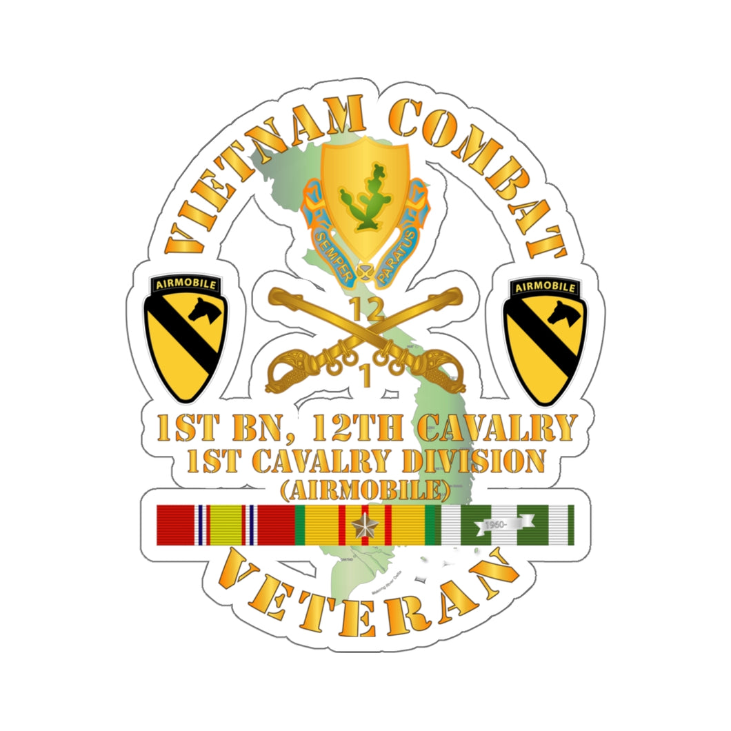 Kiss-Cut Stickers - Army - Vietnam Combat Cavalry Veteran w 1st Bn - 12th Cav COA - 1st Cav Div  X 300