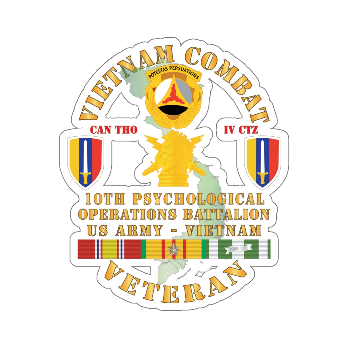 Kiss-Cut Stickers - Army - Vietnam Combat Vet - 10th PSYOPS Bn - USARV ...