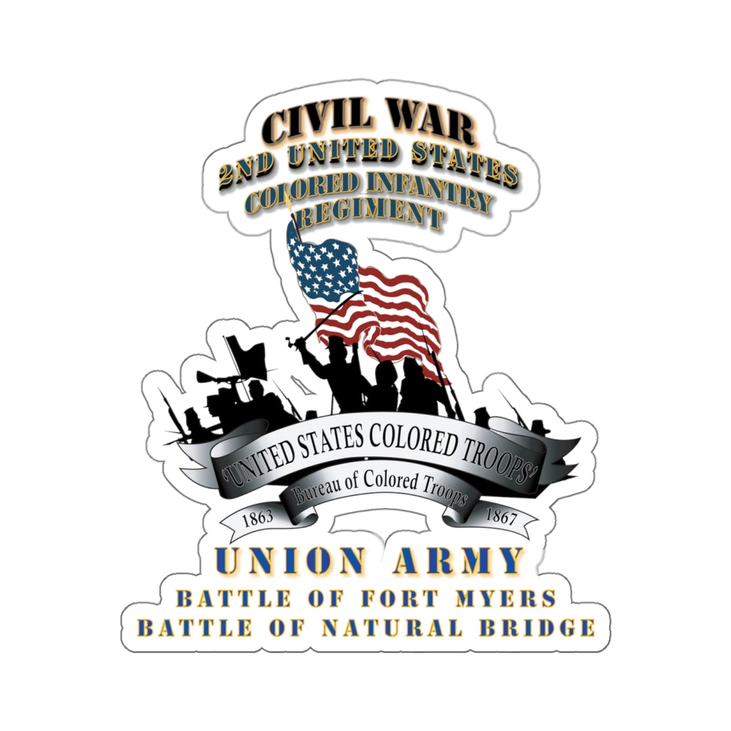 Kiss-Cut Stickers - Civil War - 2nd United States Colored Infantry Regiment with USCT Bureau Banner - USA - Battle X 300