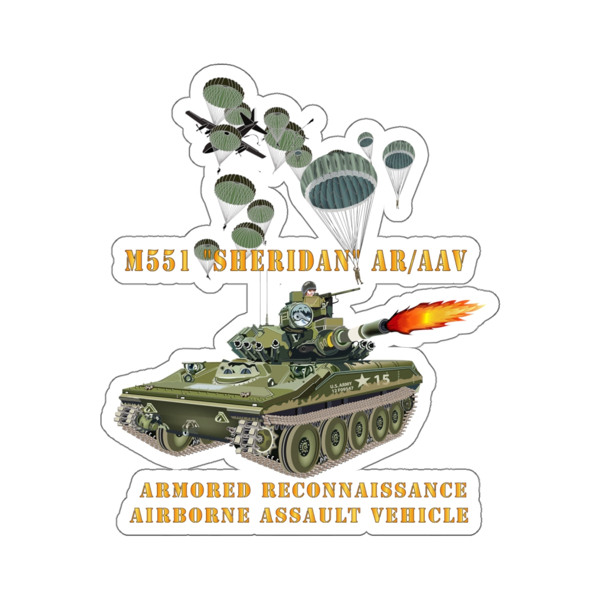 Kiss-Cut Stickers - M551 Sheridan - Firing - ARV-AAV w Paratroopers ...