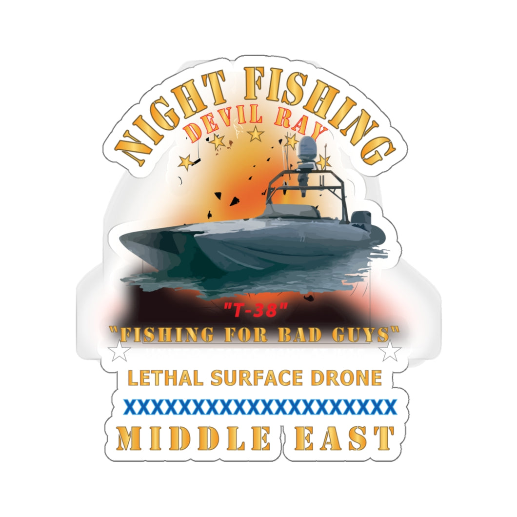 Kiss-Cut Stickers - Navy - T-38 - Devil Ray - Night Fishing for Bad Guys - Middle East w Fire X 300