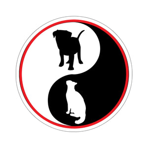 Kiss-Cut Stickers - Ying-Yang w Dog - Cat - BW w Red Circle X 300