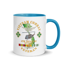 Load image into Gallery viewer, White Ceramic Mug with Color Inside - Army - Vietnam Combat Veteran w Aviator Badge - Plei D’jerang, RVN- 4th ID SSI V1 X 300
