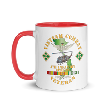 Load image into Gallery viewer, White Ceramic Mug with Color Inside - Army - Vietnam Combat Veteran w Aviator Badge - Plei D’jerang, RVN- 4th ID SSI V1 X 300
