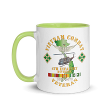 Load image into Gallery viewer, White Ceramic Mug with Color Inside - Army - Vietnam Combat Veteran w Aviator Badge - Plei D’jerang, RVN- 4th ID SSI V1 X 300
