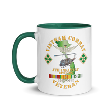 Load image into Gallery viewer, White Ceramic Mug with Color Inside - Army - Vietnam Combat Veteran w Aviator Badge - Plei D’jerang, RVN- 4th ID SSI V1 X 300
