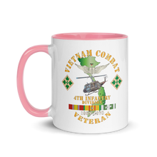 Load image into Gallery viewer, White Ceramic Mug with Color Inside - Army - Vietnam Combat Veteran w Aviator Badge - Plei D’jerang, RVN- 4th ID SSI V1 X 300

