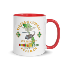 Load image into Gallery viewer, White Ceramic Mug with Color Inside - Army - Vietnam Combat Veteran w Aviator Badge - Plei D’jerang, RVN- 4th ID SSI V1 X 300
