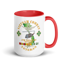 Load image into Gallery viewer, White Ceramic Mug with Color Inside - Army - Vietnam Combat Veteran w Aviator Badge - Plei D’jerang, RVN- 4th ID SSI V1 X 300
