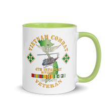 Load image into Gallery viewer, White Ceramic Mug with Color Inside - Army - Vietnam Combat Veteran w Aviator Badge - Plei D’jerang, RVN- 4th ID SSI V1 X 300
