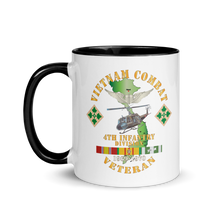 Load image into Gallery viewer, White Ceramic Mug with Color Inside - Army - Vietnam Combat Veteran w Aviator Badge - Plei D’jerang, RVN- 4th ID SSI V1 X 300
