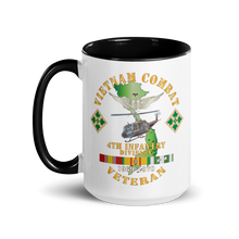Load image into Gallery viewer, White Ceramic Mug with Color Inside - Army - Vietnam Combat Veteran w Aviator Badge - Plei D’jerang, RVN- 4th ID SSI V1 X 300
