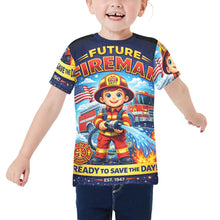 Load image into Gallery viewer, Little Kids' All Over Print Crew Neck T-Shirt - Young Patriot - Future Fireman
