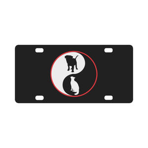 Ying-Yang w Dog - Cat - BW w Red Circle X 300 Classic License Plate