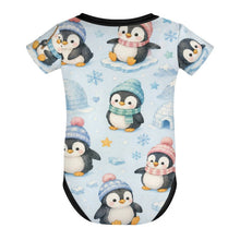 Load image into Gallery viewer, DTG 190gsm Cotton Short Sleeve Baby Romper(All-over Printing) - Penguin Winter Wonderland
