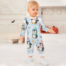 Load image into Gallery viewer, DTG 190gsm Cotton Long Sleeve Baby Romper(All-Over Printing) - Penguin Winter Wonderland
