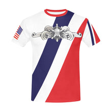 Load image into Gallery viewer, Men's All Over Print Crew Neck T-Shirt - Tribute Tee - USCG - Cutterman Badge - Enlisted - Silver wo Txt
