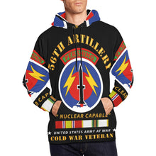 Load image into Gallery viewer, Men&#39;s All Over Print Hoodie (USA Size) (Model H13) - 56th Artillery - Pershing - Nuclear Capable w COLD Svc Medals
