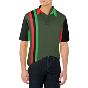 Charlies Polo Golf Shirt - Forest Green - Red Black Green Panel - Right