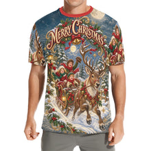 Load image into Gallery viewer, Victorian Christmas Reindeer Sleigh Ride Men's All Over Print Crew Neck T-Shirt
