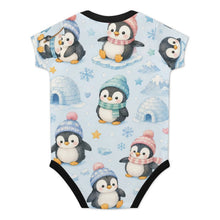 Load image into Gallery viewer, DTG 190gsm Cotton Short Sleeve Baby Romper(All-over Printing) - Penguin Winter Wonderland
