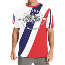 Load image into Gallery viewer, Men's All Over Print Crew Neck T-Shirt - Tribute Tee - USCG - Cutterman Badge - Enlisted - Silver
