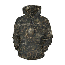 Load image into Gallery viewer, AOP Hoodie - Distressed USMC Nautical Emblem Pattern Men's All Over Print Hoodie (USA Size)
