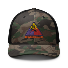 Load image into Gallery viewer, Camouflage trucker hat - Army - 740thTank Battalion SSI - Daredevil w Name Tape
