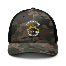 Load image into Gallery viewer, Camouflage trucker hat - Army - The Best Job I ever had - Infantry Br - US Army X 300
