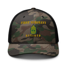 Load image into Gallery viewer, Camouflage trucker hat - Army - First Sergeant - Retired - Line
