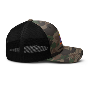 Camouflage trucker hat - Army - 740thTank Battalion SSI - Daredevil w Name Tape