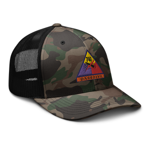 Camouflage trucker hat - Army - 740thTank Battalion SSI - Daredevil w Name Tape