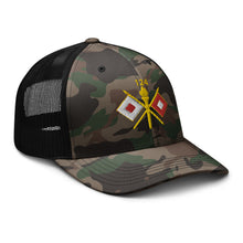 Load image into Gallery viewer, Camouflage trucker hat - Army - 124th Signal Bn - Voice Iron Horse - Vietnam Vet
